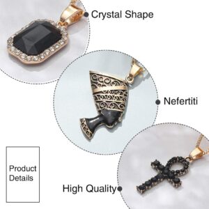 Ckecharfa Boho Africa Layered Necklaces Gold Gothic Nefertiti Egyptian Queen Pendant Necklace Gemstone Choker Necklaces Rave Party Adjustable Neck Chain Jewelry for Women