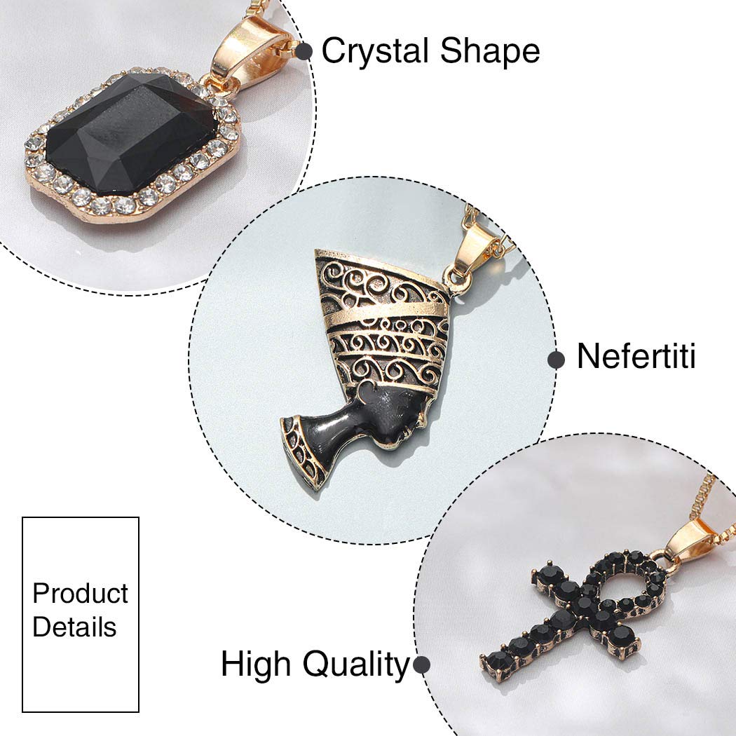 Ckecharfa Boho Africa Layered Necklaces Gold Gothic Nefertiti Egyptian Queen Pendant Necklace Gemstone Choker Necklaces Rave Party Adjustable Neck Chain Jewelry for Women