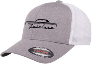 1964 ford fairlane outline design flexfit trucker mesh fitted cap heather/white