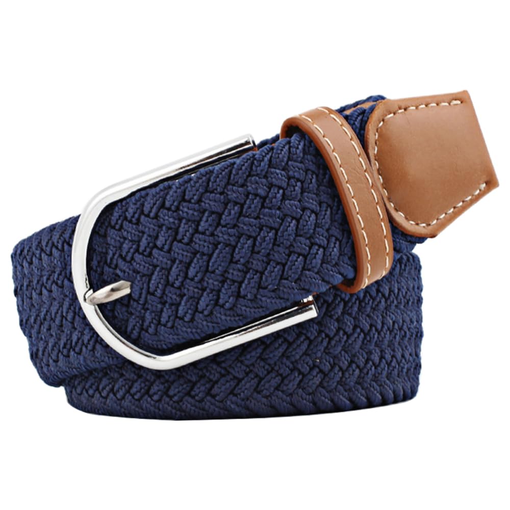 Huyfhksd Multicolored Elastic Woven Belts Casual Braided Stretch Belt for Men and Women, S, Navy Blue