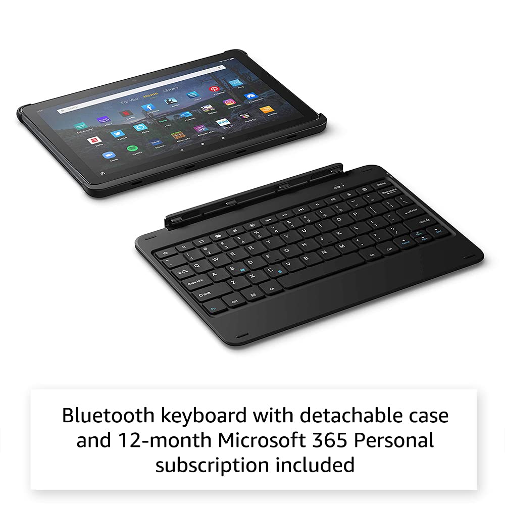 Fire HD 10 tablet, 64 GB, Olive + Bluetooth keyboard + 12-month Microsoft 365 Personal subscription for up to 5 compatible devices (auto-renews)