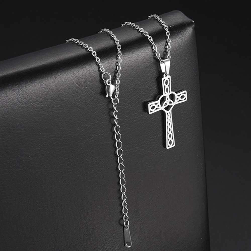 Jude Jewelers Stainless Steel Celtic Infinity Knot Christian Cross Religious Pendant Necklace (Silver)