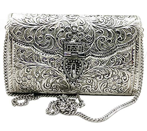 Brass Metal Bag Purse Vintage Style Brass Purse antique clutch Ethnic clutch Handmade Women metal clutch Bag (Silver)