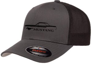 1965 1966 ford mustang hardtop outline design flexfit trucker mesh fitted cap grey/black