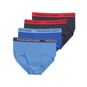 POLO RALPH LAUREN Men's Classic Fit Cotton Briefs 3-Pack, Aerial Blue/Rugby Royal, Rugby Royal/Aerial Blue, Cruise Navy/Red, X-Large