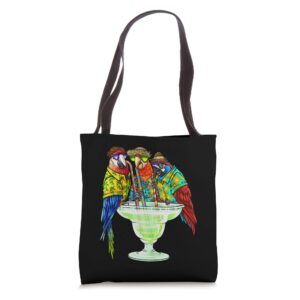 parrots drinking margarita hawaiian shirt vacation birds tote bag