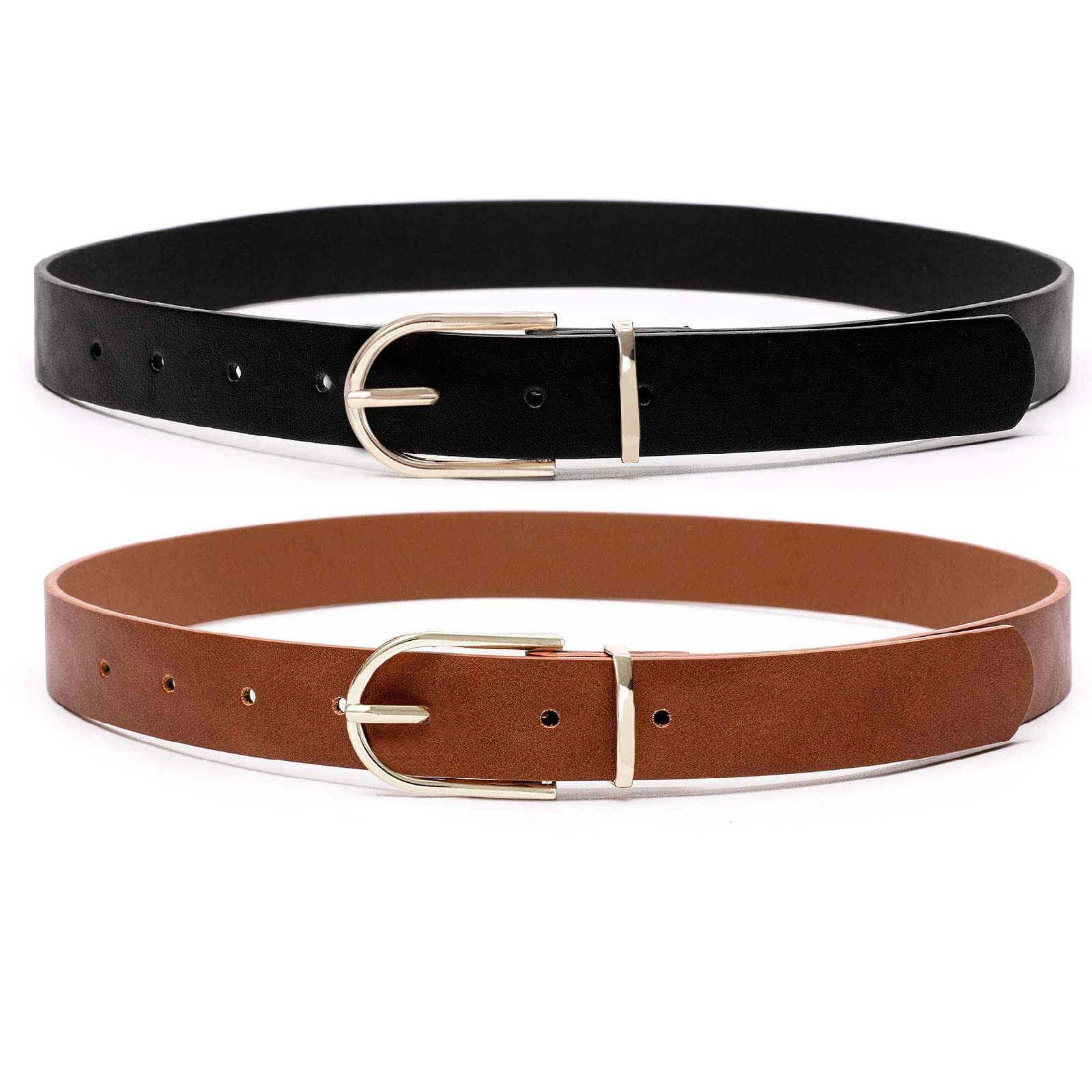 Earnda Women's Faux Leather Chic Belt for Ladies Jeans Set of 2 Belts Black&Brown Medium