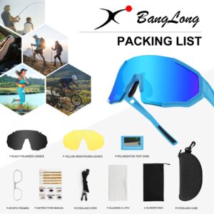 BangLong Cycling Polarized Sports Sunglasses for Men Women with 3 Interchangeable Lens Sports Golf Baseball Running Glasses