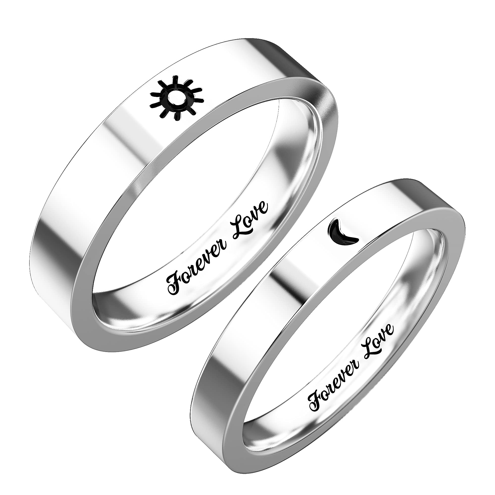 SHAREMORE Sun and Moon Rings Matching Rings for Couples Personalized Rings Promise Couple Ring Customized Engagement Wedding Ring Band Sets for Him and Her Sterling Silver High Polished Comfort Fit