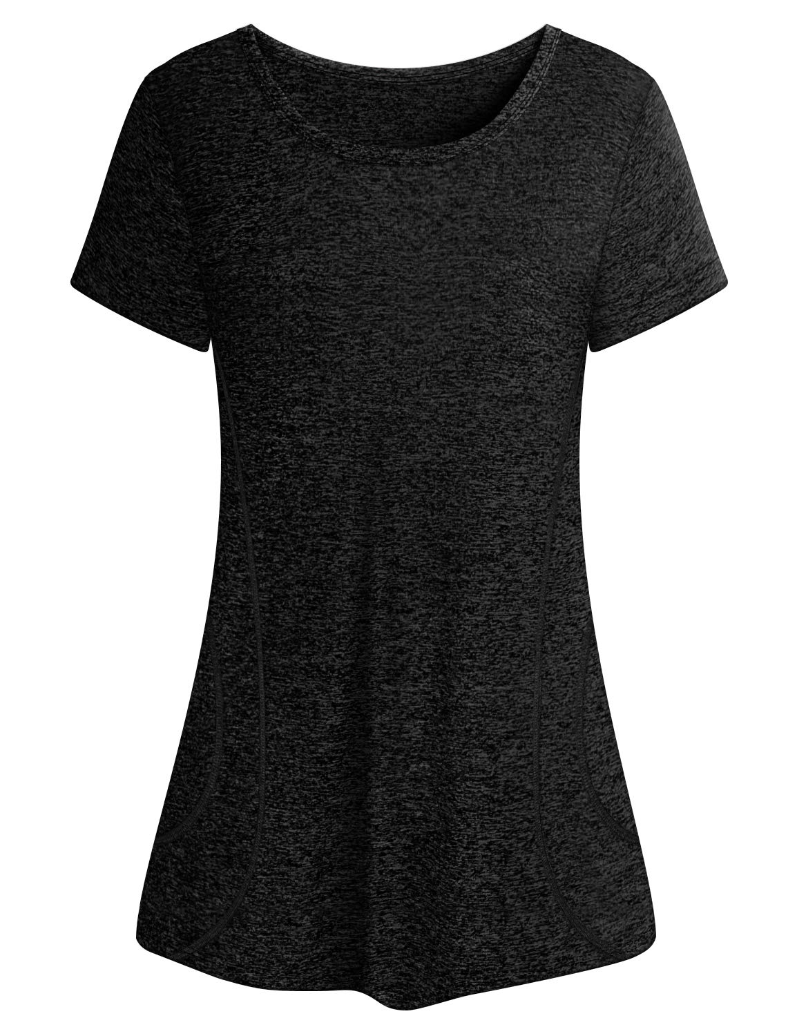 Cucuchy Womens Yoga Tops Flowy Fitness Workout Shirts Short Sleeve Activewear (X-Large, Black-2)