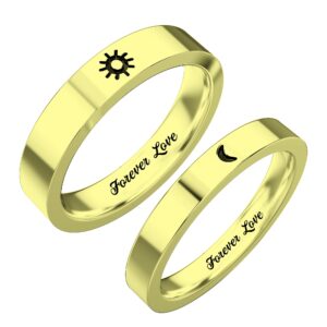 SHAREMORE Sun and Moon Rings Matching Rings for Couples Personalized Rings Promise Couple Ring Customized Engagement Wedding Ring Band Sets for Him and Her Sterling Silver High Polished Comfort Fit