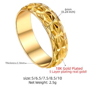 GOLDCHIC JEWELRY Basic Ring for Women, 18K Gold Plated Diamond Cut Stackable Rings Gold Band Rings for Women