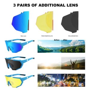 BangLong Cycling Polarized Sports Sunglasses for Men Women with 3 Interchangeable Lens Sports Golf Baseball Running Glasses