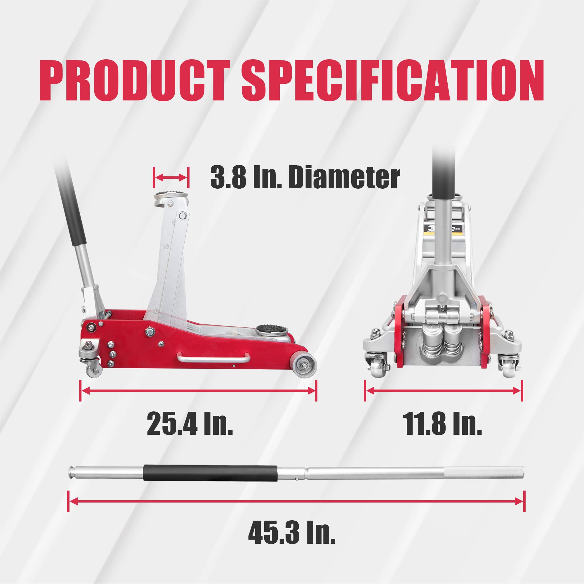 BIG RED AT830003XLR Torin Low Profile Economic Aluminum Service/Floor Garage Jack with Quick Lift Pump, 3 Ton (6,000 lb) Capacity, Red