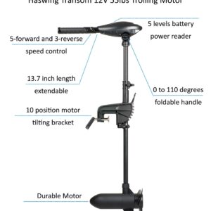 AQUOS Heavy-Duty for Two 11.5ft Inflatable Pontoon Boat with Stainless Steel Guard and Folding Seat and Haswing Handle Control 12V 55LBS Transom Trolling Motor for Fishing