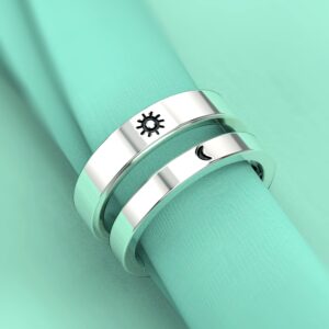 SHAREMORE Sun and Moon Rings Matching Rings for Couples Personalized Rings Promise Couple Ring Customized Engagement Wedding Ring Band Sets for Him and Her Sterling Silver High Polished Comfort Fit