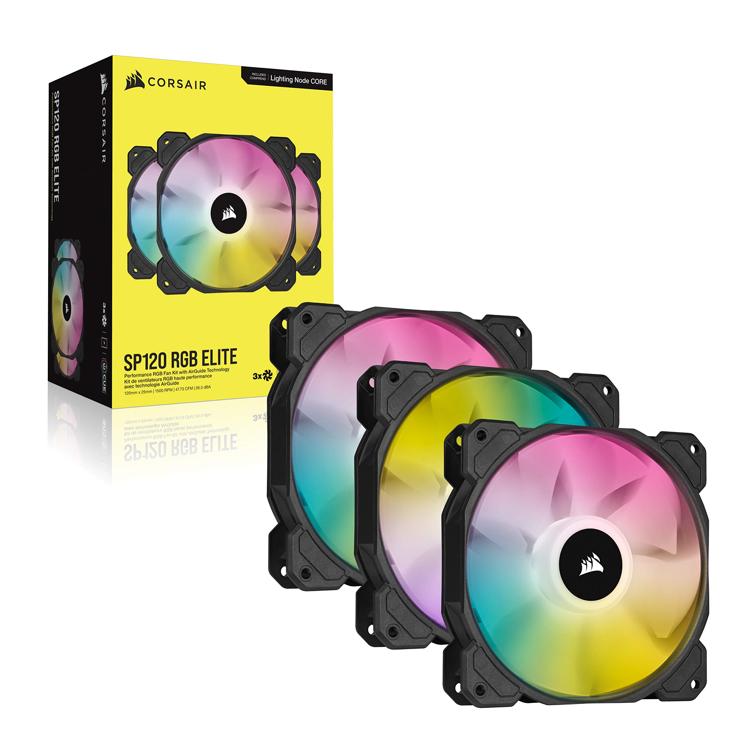 CORSAIR iCUE SP120 RGB ELITE Performance 120mm PWM Triple Fan Kit with iCUE Lighting Node CORE - Black