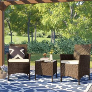 PAOLFOX 3 Pieces Patio Furniture Sets,Wicker Patio Set,PE Rattan Patio Furniture,Patio Bistro Sets,Porch Furniture,Outdoor Conversation Sets,Wicker Patio Chairs,Balcony Furniture Set