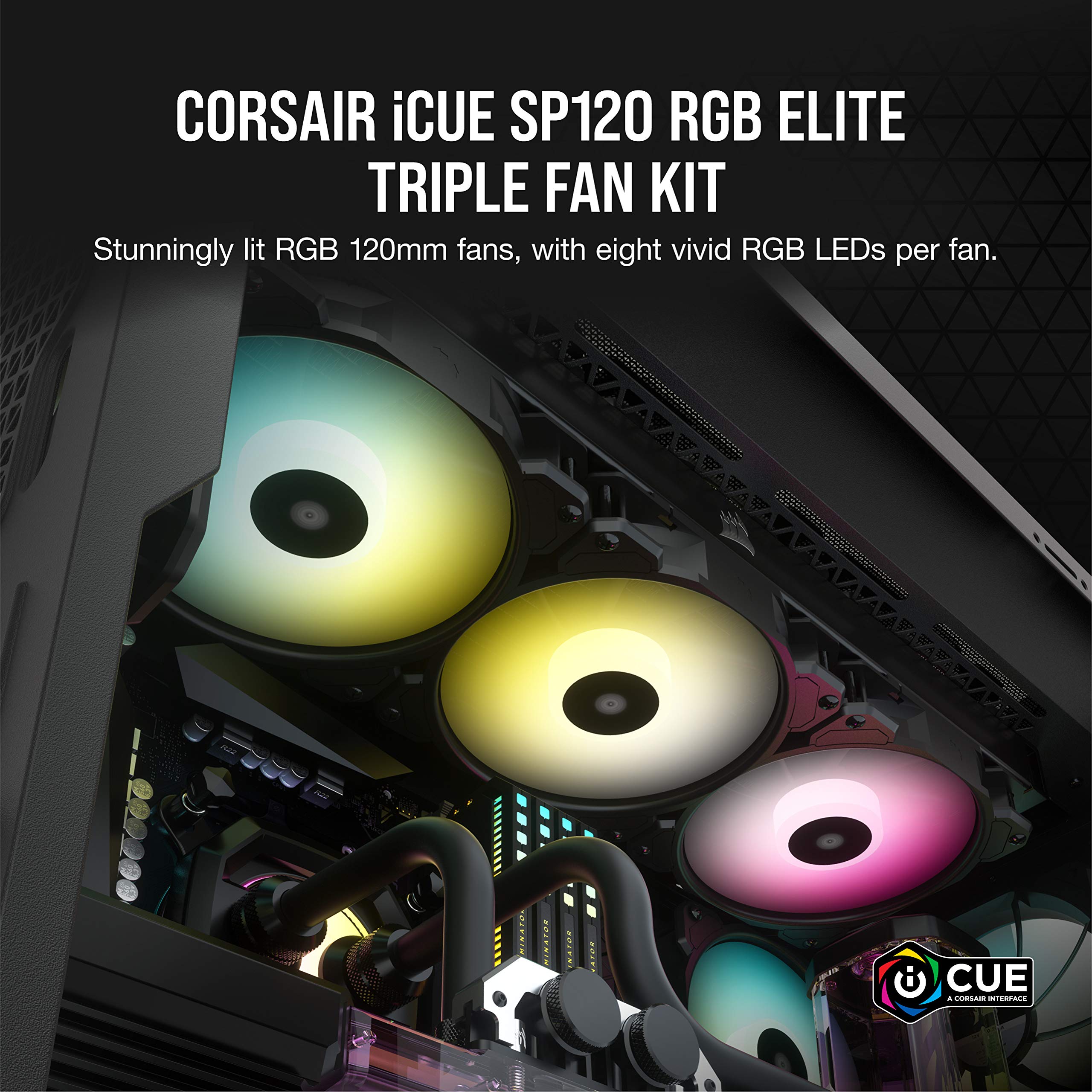 CORSAIR iCUE SP120 RGB ELITE Performance 120mm PWM Triple Fan Kit with iCUE Lighting Node CORE - Black