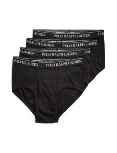 polo ralph lauren mens classic fit cotton 4-pack briefs, polo black/red, x-large us