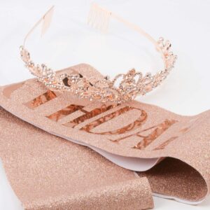 Birthday Crowns for Women, Didder Crystal Tiara & Birthday Girl Sash, Rose Gold Tiaras and Crown for Women Girls Princess Elegant Crown with Combs Glitter Sash Kit For Bridal Wedding Prom Party