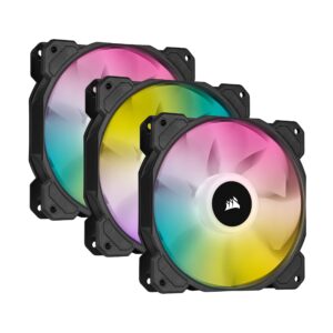 corsair icue sp120 rgb elite performance 120mm pwm triple fan kit with icue lighting node core - black