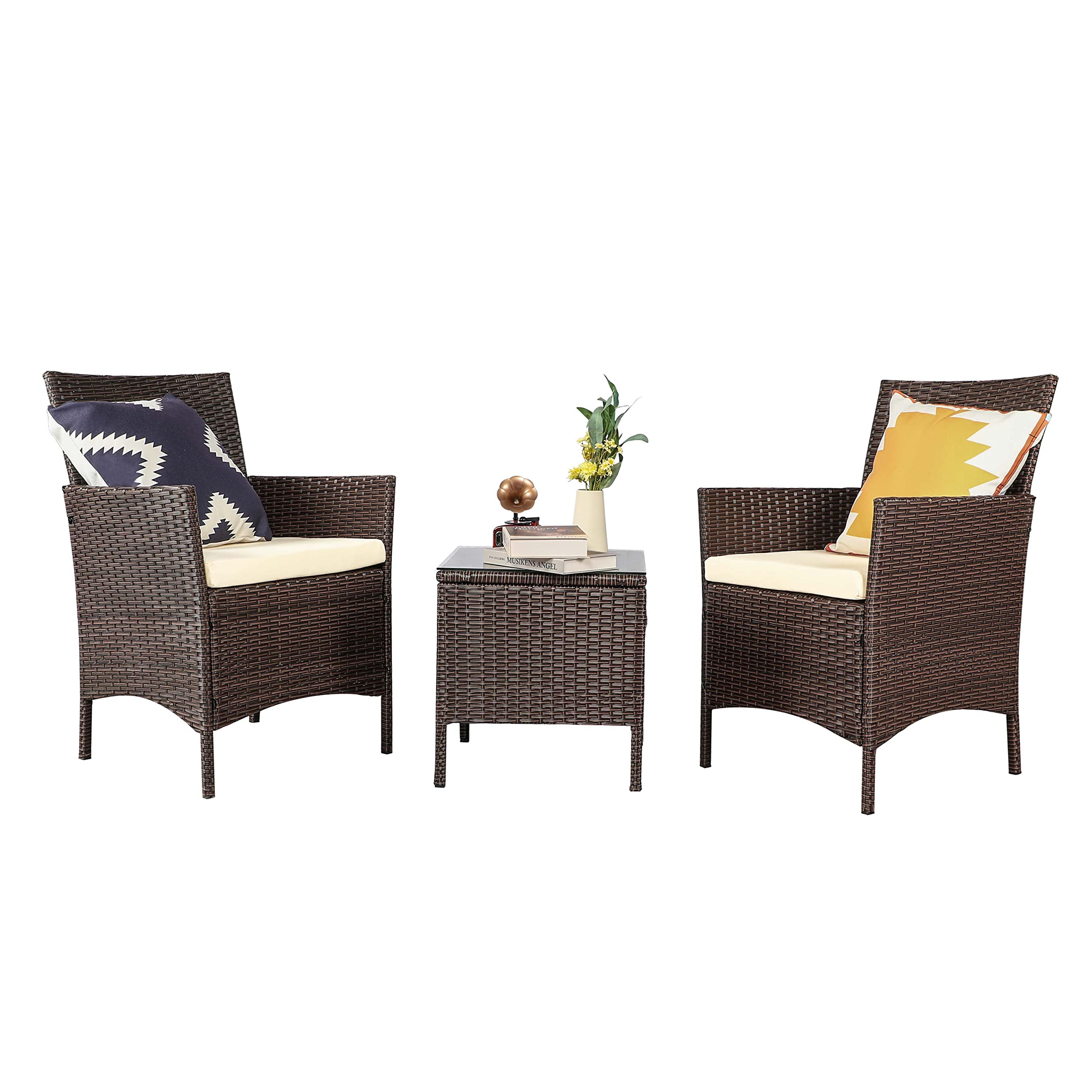 PAOLFOX 3 Pieces Patio Furniture Sets,Wicker Patio Set,PE Rattan Patio Furniture,Patio Bistro Sets,Porch Furniture,Outdoor Conversation Sets,Wicker Patio Chairs,Balcony Furniture Set