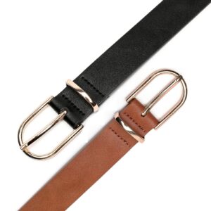 Earnda Women's Faux Leather Chic Belt for Ladies Jeans Set of 2 Belts Black&Brown Medium