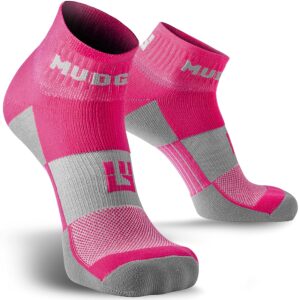 MudGear Quarter Length Socks - Trail Running Socks for Women and Men for Sport, Gym, Running, Yoga, Tennis, Travel, Cycling, Golf - 2 Pack Athletic Low Cut Anti-Slip Workout Socks (Pink/Gray,Medium)