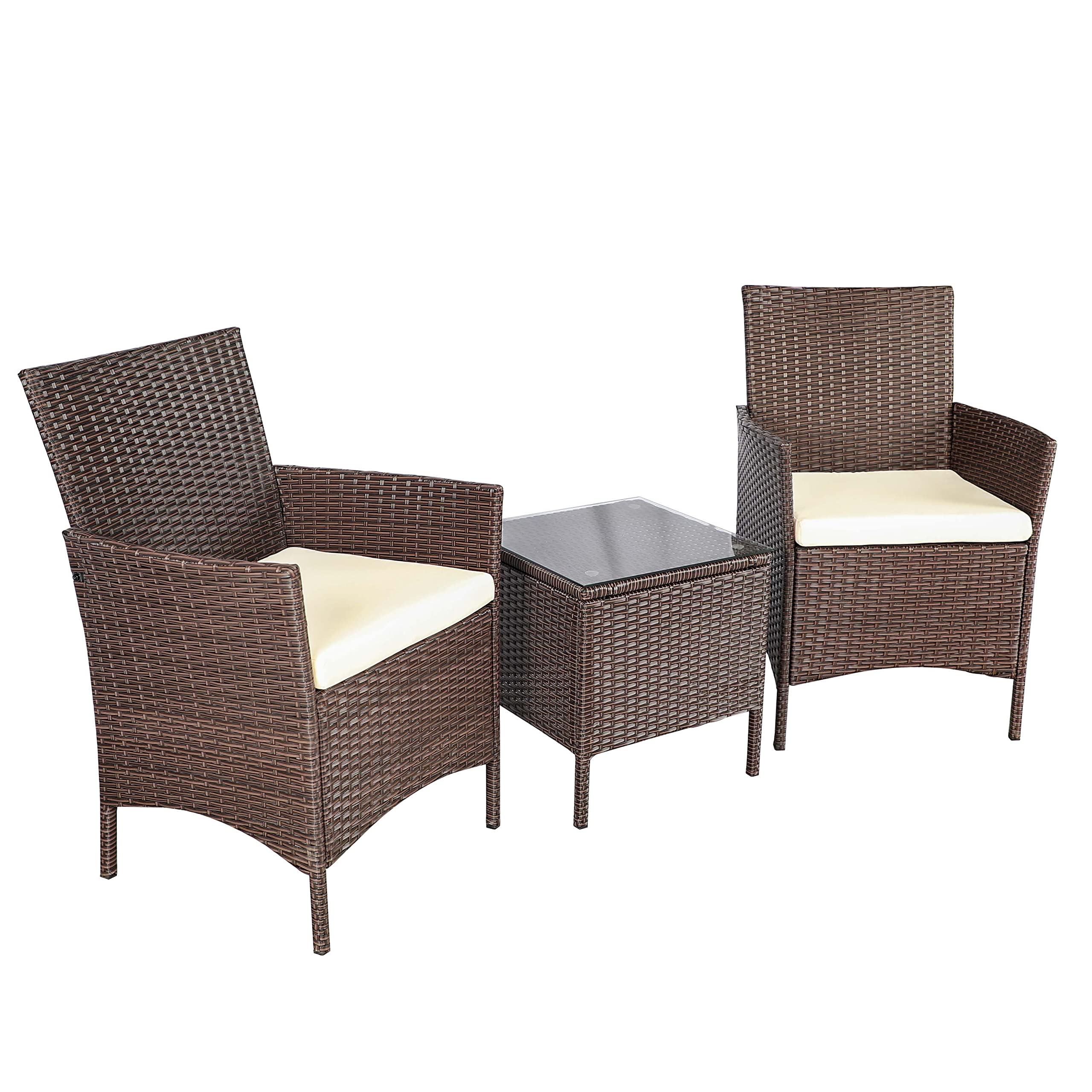 PAOLFOX 3 Pieces Patio Furniture Sets,Wicker Patio Set,PE Rattan Patio Furniture,Patio Bistro Sets,Porch Furniture,Outdoor Conversation Sets,Wicker Patio Chairs,Balcony Furniture Set