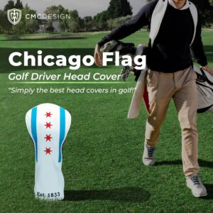 CMC Design Custom Chicago Flag Embroidered Golf Driver Head Cover - Glove Soft Lining - Design Elements Include Applique and Embossing - Great Fit for Any Club as Golf Head Covers, Wood Driver Cover