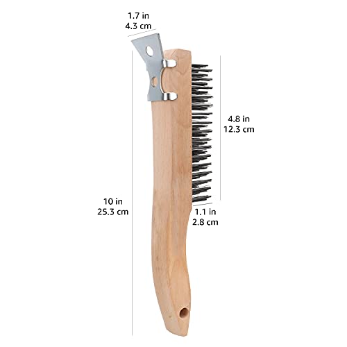 Amazon Basics Wire Scratch Brush with Scraper, Count of 2, Wood Natural Color, 10"L x 1.7"W