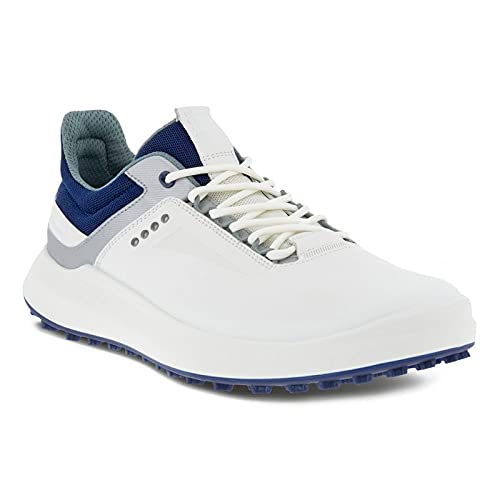 ECCO Men's Core Hydromax Water Resistant Golf Shoe, White/SILVERMETALLIC/Blue Depths, 10-10.5