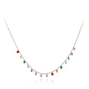 Lokaerlry Trendy Boho Stainless Steel Colorful CZ Crystal Rainbow Choker Necklaces for Women, Dainty Rhinestone Beaded 14k Gold Chain Layering Necklace