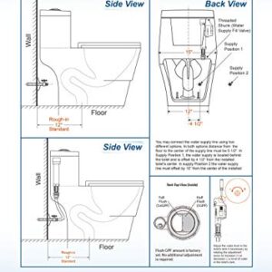 WOODBRIDGEE One Piece Toilet with Soft Closing Seat, Chair Height, 1.28 GPF Dual, Water Sensed, 1000 Gram MaP Flushing Score Toilet with Brushed Gold Button T0001-BG, White