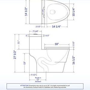 WOODBRIDGEE One Piece Toilet with Soft Closing Seat, Chair Height, 1.28 GPF Dual, Water Sensed, 1000 Gram MaP Flushing Score Toilet with Brushed Gold Button T0001-BG, White