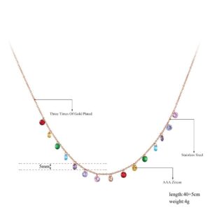 Lokaerlry Trendy Boho Stainless Steel Colorful CZ Crystal Rainbow Choker Necklaces for Women, Dainty Rhinestone Beaded 14k Gold Chain Layering Necklace