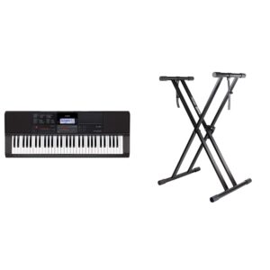 Casio CT-X700 61-Key Portable Keyboard & RockJam Xfinity Heavy-Duty, Double-X, Pre-Assembled, Infinitely Adjustable Piano Keyboard Stand with Locking Straps