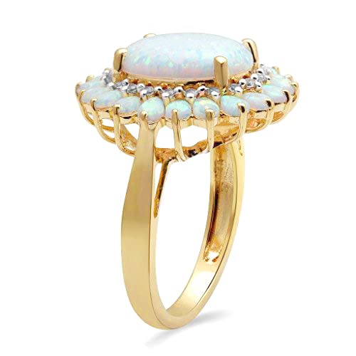 Jewelili Blooming Ring in 18K Yellow Gold Over Sterling Silver Oval and Pear Shape Created Opal with Round Created White Sapphire, Size 9