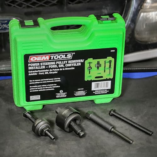 OEMTOOLS 37031 Power Steering Pulley Puller and Installer Kit, Removes and Installs Power Steering Pump Pulleys on Most Domestic Vehicles, Ford, GM, VW , green