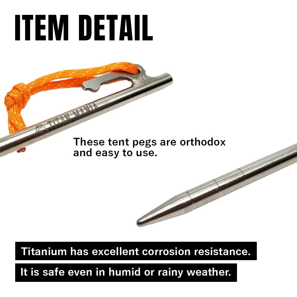 TITAN MANIA Titanium Tent Stakes 7.87 inch 20 cm, Tent Pegs, Lightweight, Sturdy, Outdoor Gear, Camping Equipment, 6 Pack