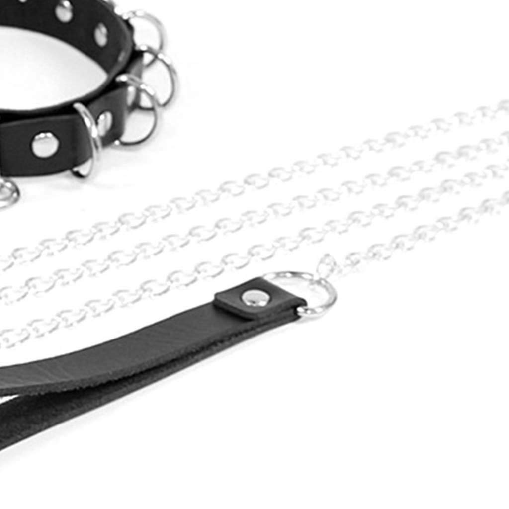 Daimay Leather Goth Choker Collar Circle Choker Necklace PU Punk Rock Collar Adjustable Size with Pulling Chain - Black with Rivet