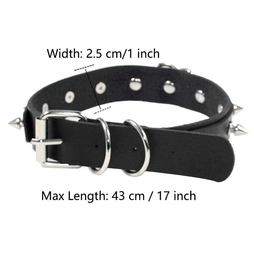 Daimay Leather Goth Choker Collar Circle Choker Necklace PU Punk Rock Collar Adjustable Size with Pulling Chain - Black with Rivet