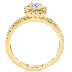 5/8 Ct TDW Diamond Cushion Halo Engagement Wedding Ring Set Yellow Gold - Size 6