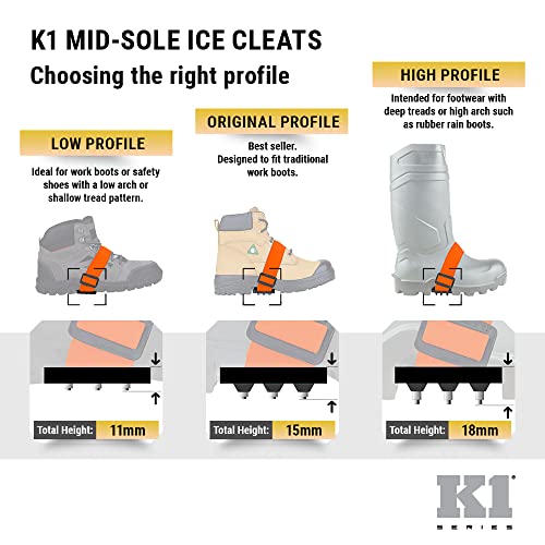 K1 Mid-Sole Ice Cleats - Easily Rotate Traction Cleats for Frequent Indoor/Outdoor Transition, Driving, or Climbing (1 Pair)