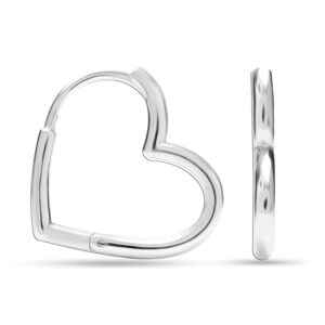 Charmsy 925 Sterling Silver Small Heart Hoop Earrings for Women | 14K White Gold Plated Heart Hoops | Size 22mm