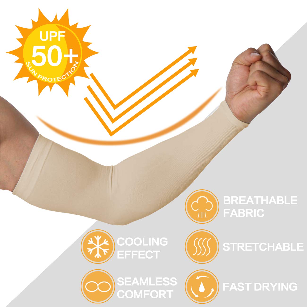 Arm Sleeves for Men and Women, Sleeves to Cover Arms for Men and Women, Gaming Sleeve, UV Protection Cooling Arm Sleeves, 4-Pairs Anti-Slip Compression Sun Sleeves for Cycling Outdoor Sports Beige