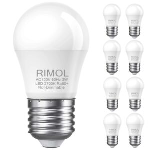 rimol 3w led bulb equivalent 25 watt light bulbs, a15 led light bulb soft white 2700k energy saving low watt light bulbs, e26 base bulb for home bedroom(8 pack)