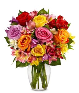 from you flowers - bright & sunny rose bouquet with glass vase (fresh flower bouquets) birthday, anniversary, get well, sympathy, congratulations, thank you