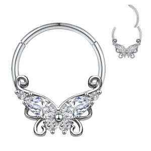 CHARM ONLINE 16G 316L Stainless Steel Daith Earrings Hoop Butterfly Nose Ring Septum Hoop Hinged Segment Clicker Daith Clicker Helix Ear Piercing Tragus Conch Piercing Jewelry